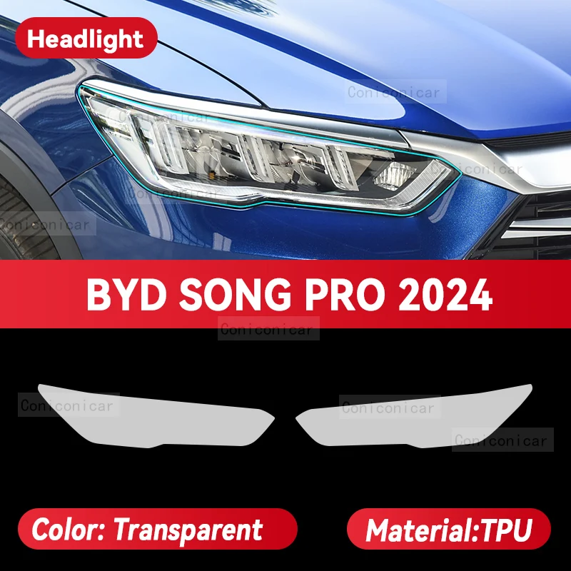 For BYD SONG PRO 2024 Car Headlight Protective Cover Film Front Light Transparent TPU Anti-scratch Headlamp Accessories Sticker