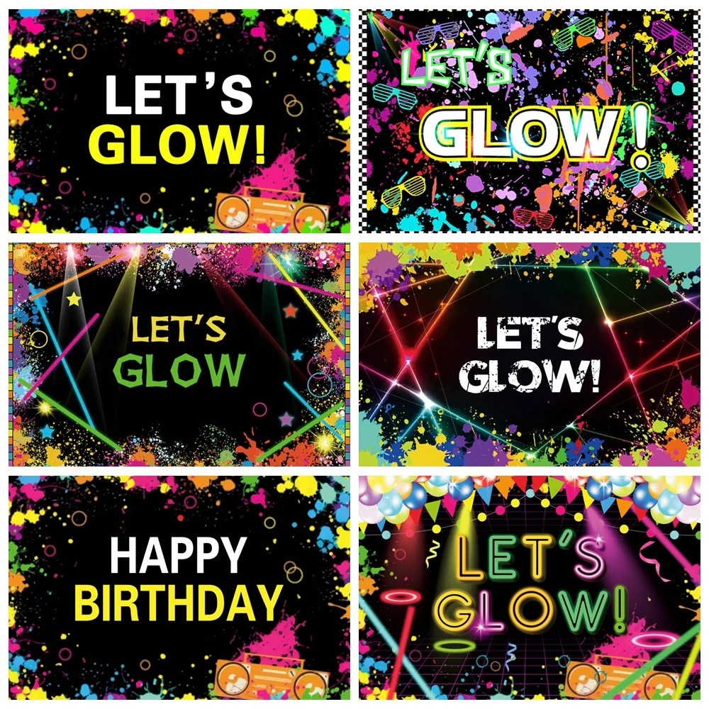 

Hip Hop Backdrop Happy Birthday Decor Graffiti Wall Let’s Glow Party Background Back to The 90s Party Decoration Banner Props