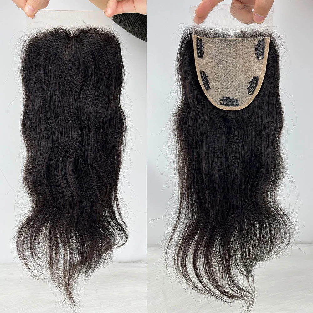 5x5'' Lace Closure Human Hair Topper Silk Base Natural Wavy Remy Brazilian Hair Invisible Lace with Baby Hair for Women