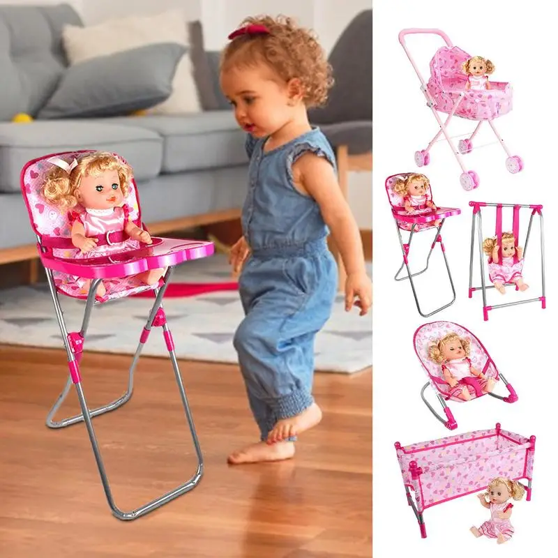 Creative Simulation Doll Trolley Funny Girl Play House Toy Children Foldable Hand Push The Doll Stroller Christmas Gifts