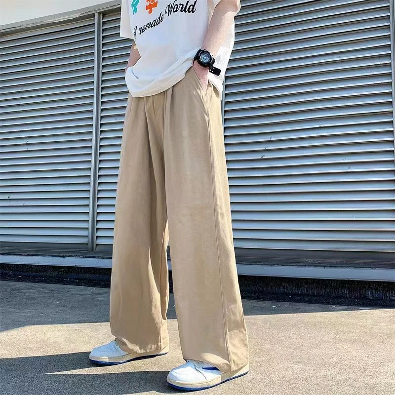 Spring Cotton Wide Leg Pants Men Fashion Solid Color Casual Pants Men Streetwear Korean Loose Straight Pants Mens Trousers S-5XL