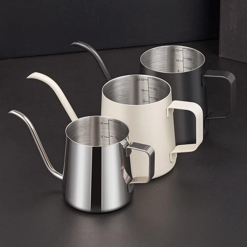 Fine Long Spout Stainless Steel Drip Kettle, 250/350/600ml Portable Gooseneck Coffee Pot for Home Office Camping