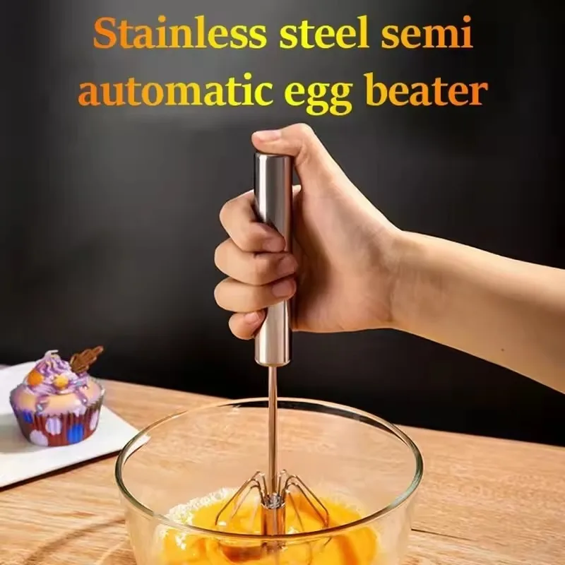 

Hand Pressure Rotating Mixer - Semi-Automatic Stainless Steel Egg Beater, Multi-Purpose for Eggs, Coffee & Milk Accessory