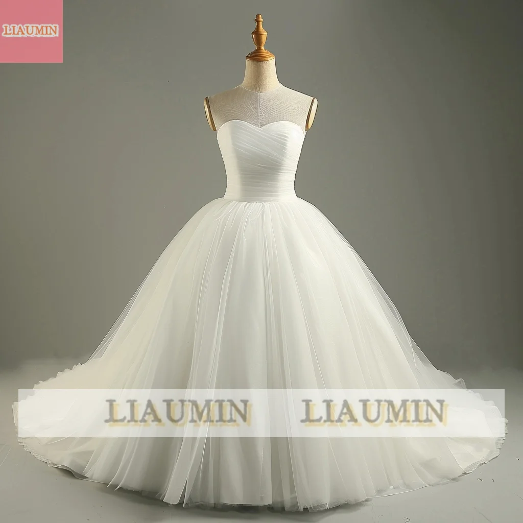 White Or Ivory Elegant Wedding Dresses Tulle Strapless Bridal Gowns Lace Up Princess Tulle Bridal Gown Custom Hand Made W14-22 image 5