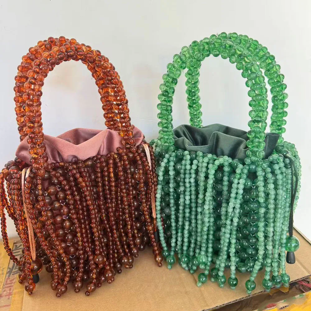 

Women Acrylic Purse Beaded Evening Handbags Handmade Beaded Bag For Women Luxury Hollow-out Woven Bead Mini Handbag Party