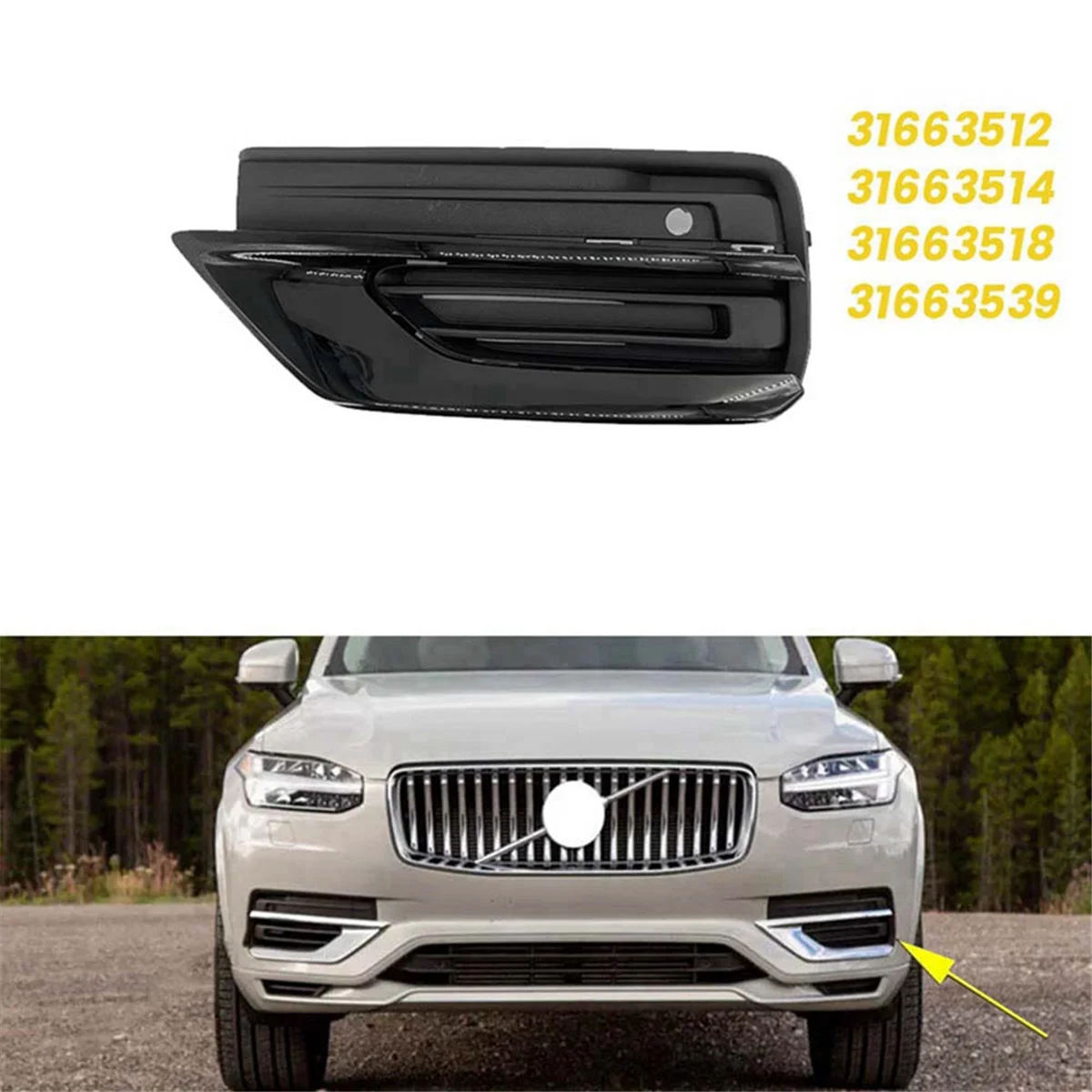 Left Front Lower Bumper Grilles Trim Cover 31663514 for Volvo XC90 2019-2022 Fog Light Grill 31663512 31663518 31663539