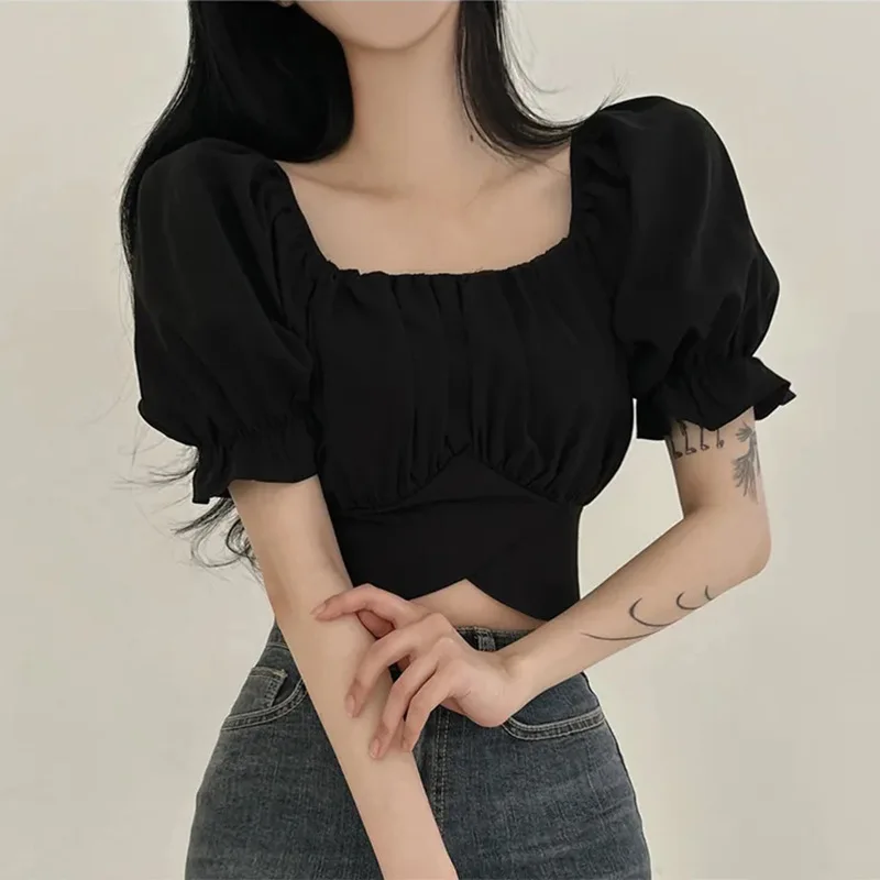 2024 Summer Lace Up Backless Top Elegant Youth Woman Tshirt Chic Korea Fashion Short Sleeve Tee Shirt Low Cut Sexy Solid T-shirt