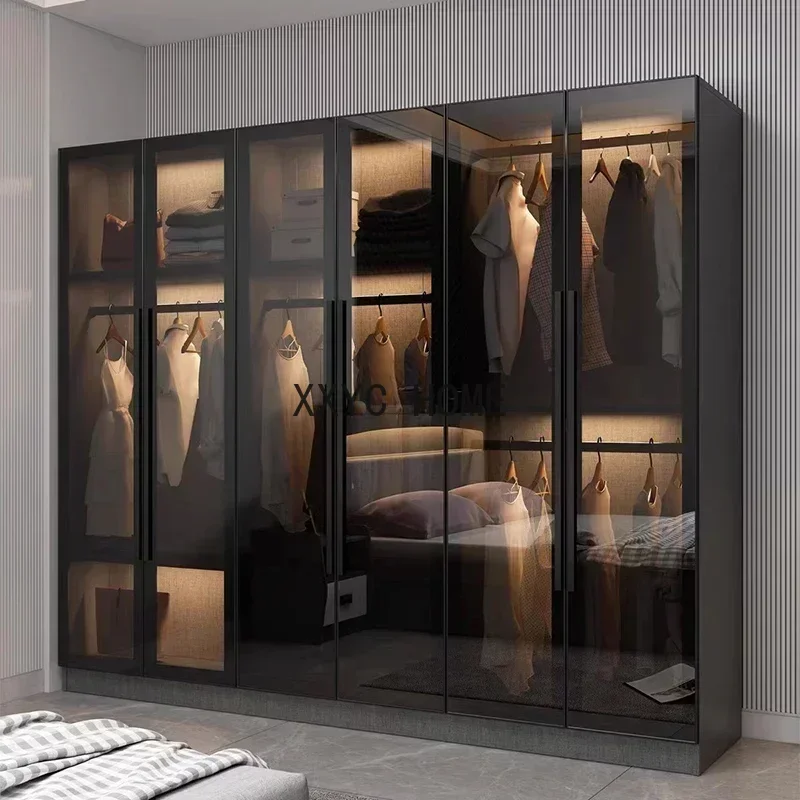 

Closet System Wardrobe Black Towel Hat Clothing Glass Disinfecting Design Closet Bedroom Penderie Furniture