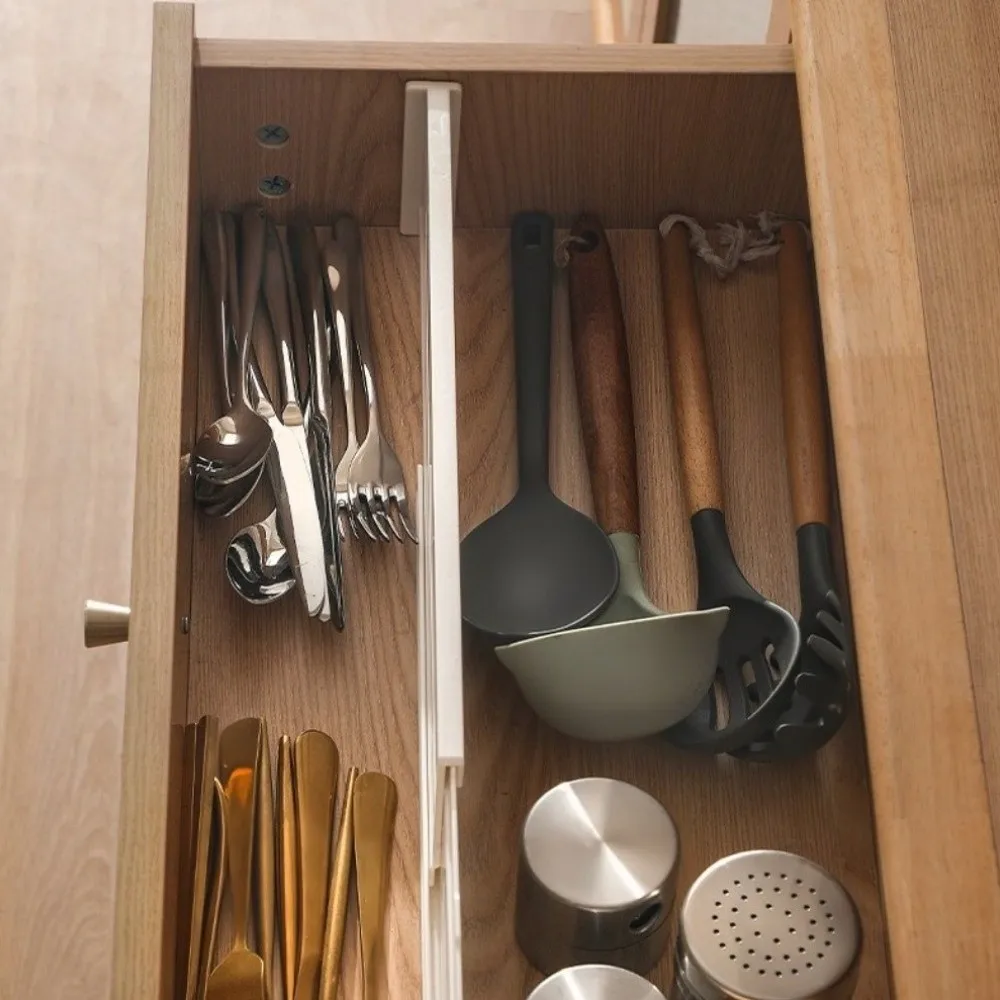 New Retractable Drawer Storage Partition HIPS White Sorting Baffle Multi-functional Space Saving Drawer Baffle Kitchen Use