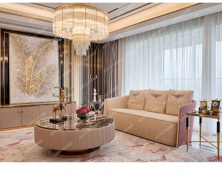 

MMls04Khaki light luxury gold-plated marble coffee table high-end round table