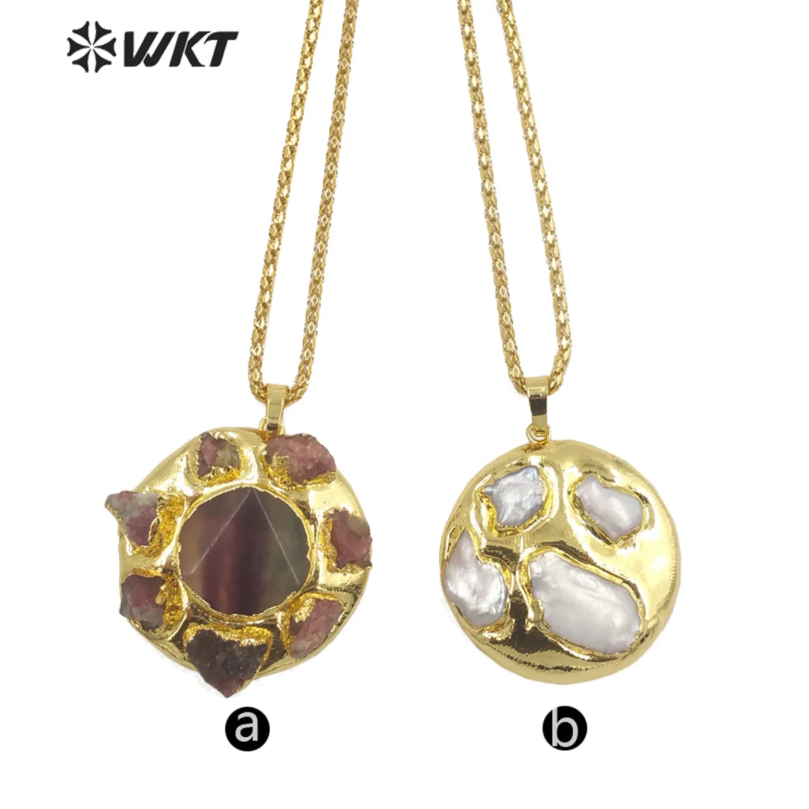 WT-N1448 New Arrival Tourmaline&Fluorite And Pearl Gold Plated Pendant Adjustable Chain Necklace For Friends Special Gift