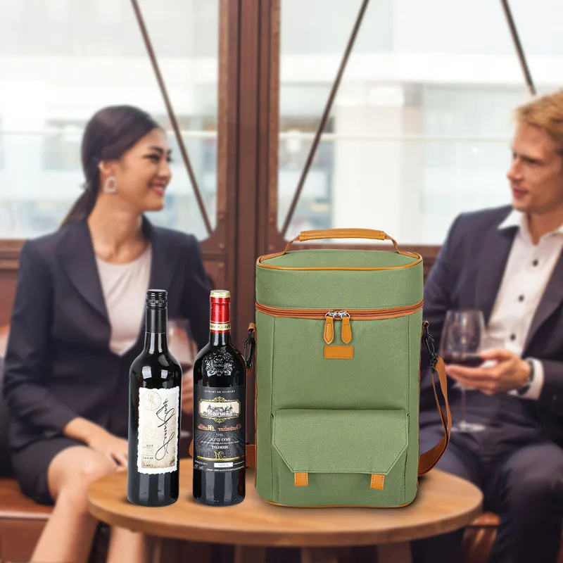 Torba podróżna na wino na dwa butelki Przenośna torba termoizolacyjna na szampan i wino na kemping na świeżym powietrzu Torby na ramię na piknik na plaży