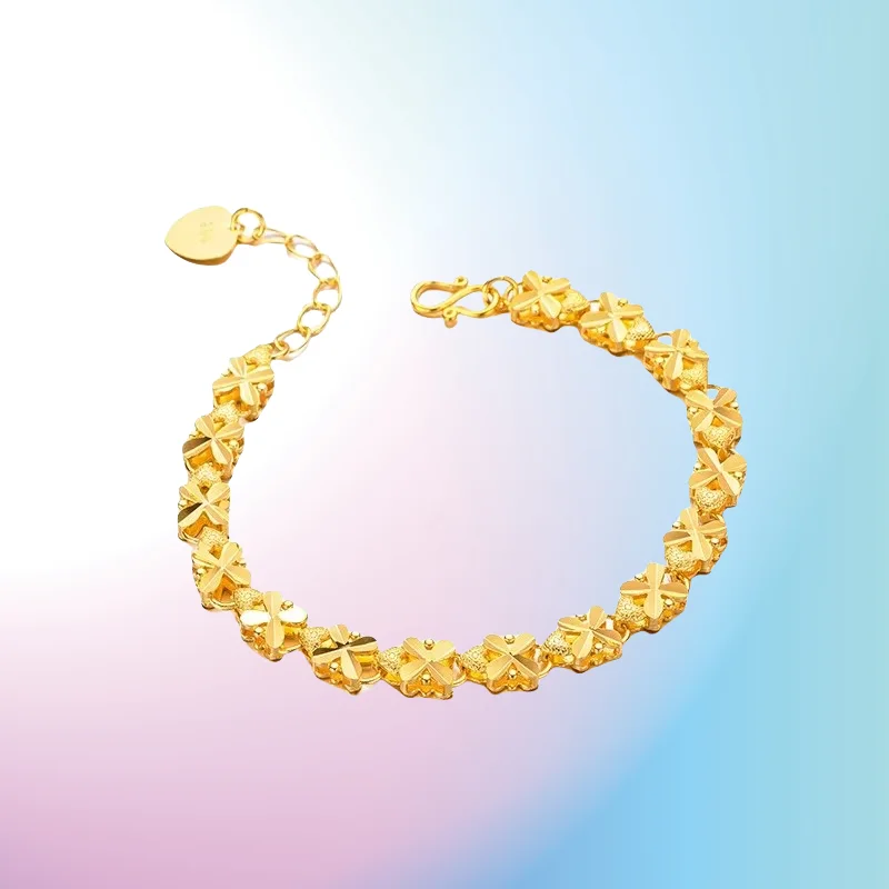 

NEW 9999 Real Gold 24K Niche Japanese and Korean Clover Bracelet Gold Bracelet Lucky Grass Bracelet