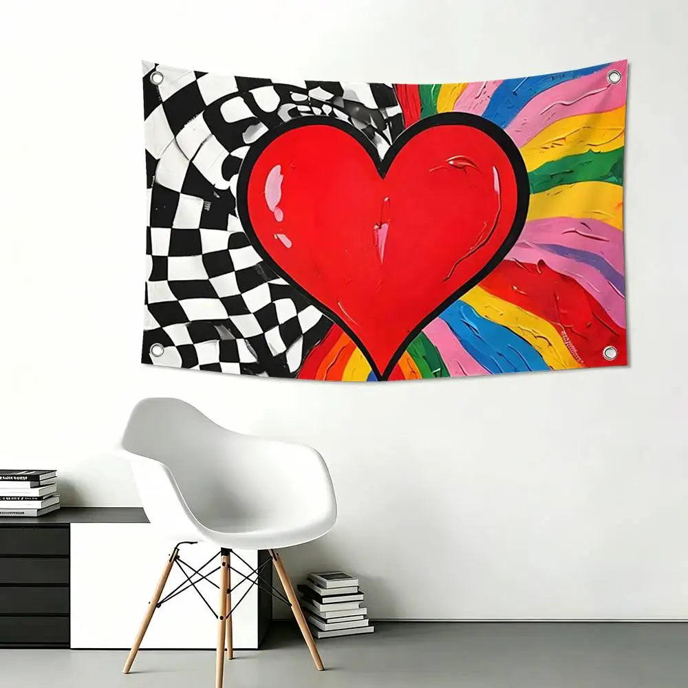 B-BrittoES Happy Art Movement Flags Wall Hanging Tapestry Outdoor Garage Room Decorative flag Background Blanket