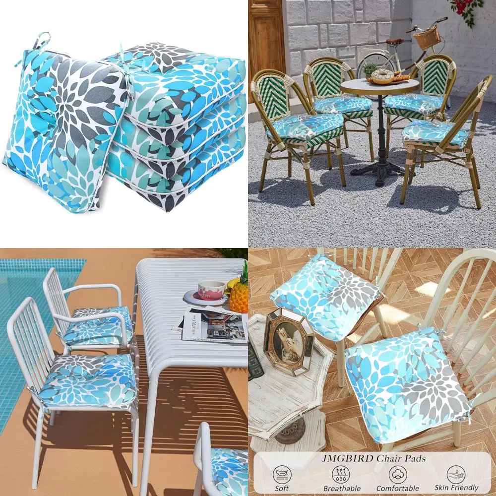

Set of 4 Dining Chair Cushions, Outdoor Patio Seat Cushions, 16x16 Inches