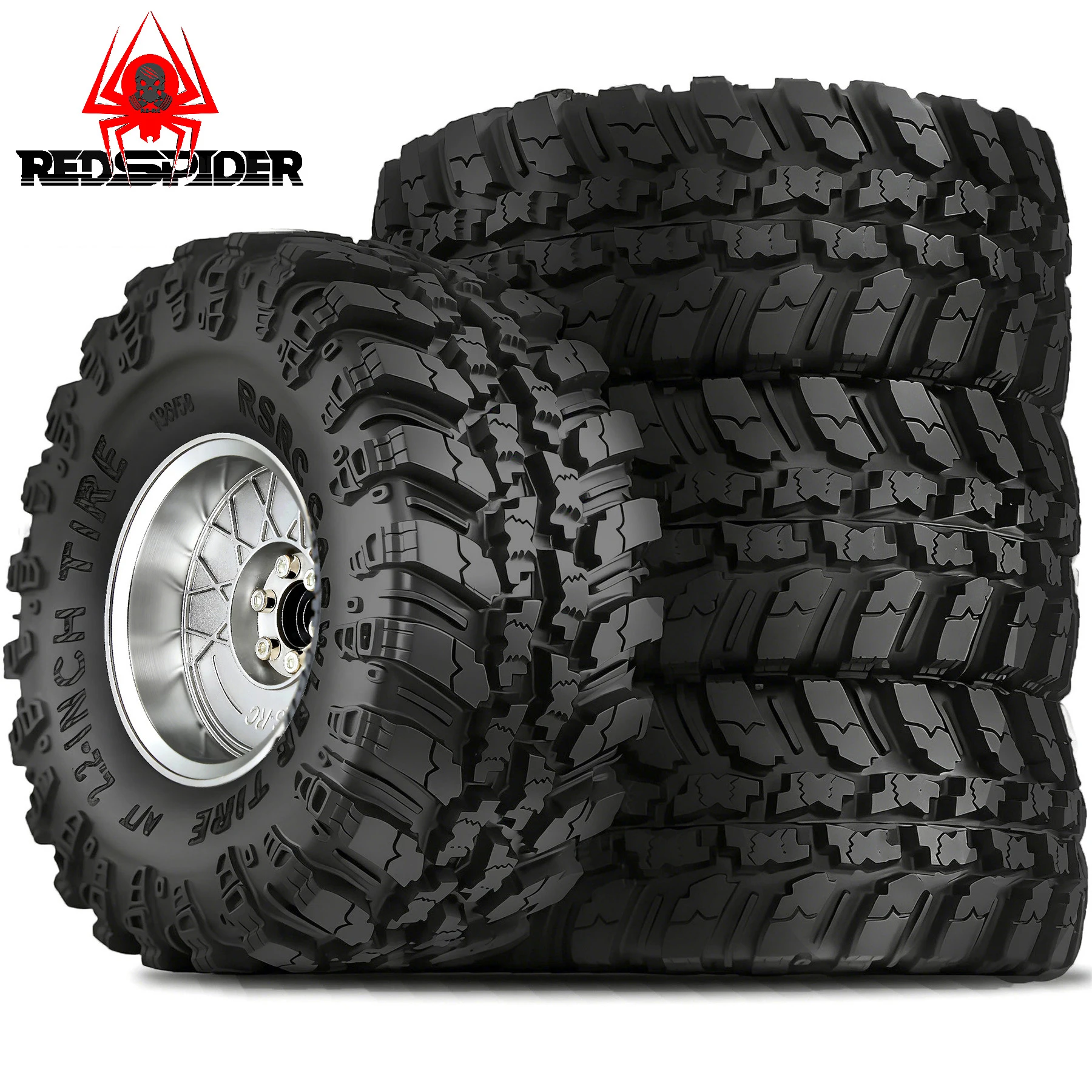 

RED SPIDER 4Pcs 2.2 RC Crawler Tires and Metal Beadlock Wheels For RC Mud Crawler Trail Gen8 Everest 10 Axial Capra Wraith 4pcs