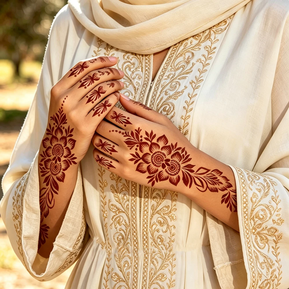 2 Stück Henna-Schablonen für Handblumen-Tattoos, Vorlagen für Frauen, Henna-Tattoo-Schablonen, Mehndi-Malwerkzeuge für Festival-Körperkunst – Detail 2