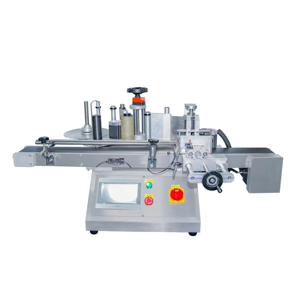 

Tabletop Sticker Automatic Flat Box Card Paper Bag Stand up Pouch Labeling Machine With Paging Machine