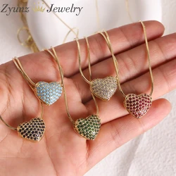 10PCS, Cubic Zircon Heart Necklace For Women Gold Silver Color Chain Pendant Choker Necklaces Girls Party Gift Jewelry