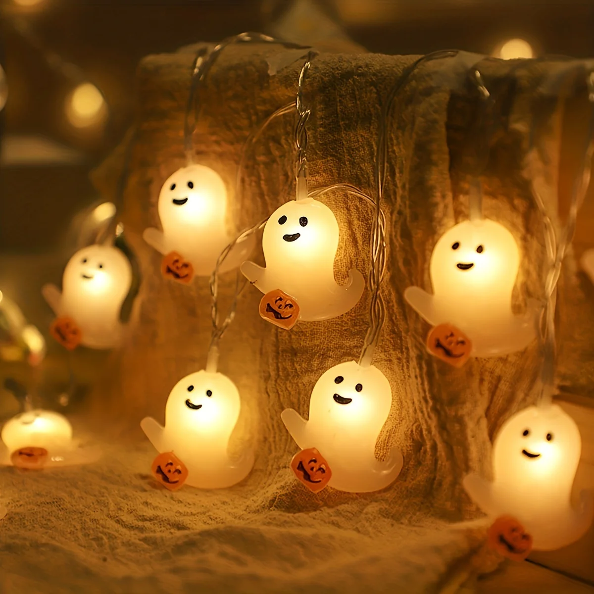 59.06inch 10 Lights, 3m 20 Lights Ghost Pumpkin Cute Halloween Decoration String Lights, Battery Powered (No Plug)