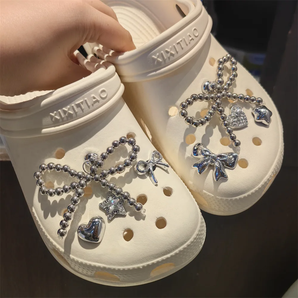 New Pearl bow Shoe Charms Set Pearl Flower Advanced Shoe Decorations DIY Detachable buckle Shoes accessories