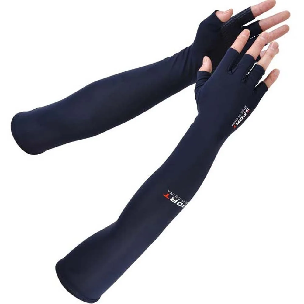 Thin Half Finger Ice Sleeves Two Fingers with Exposed Sun Protection Summer Long Arm Covers Anti-Slip Polyester