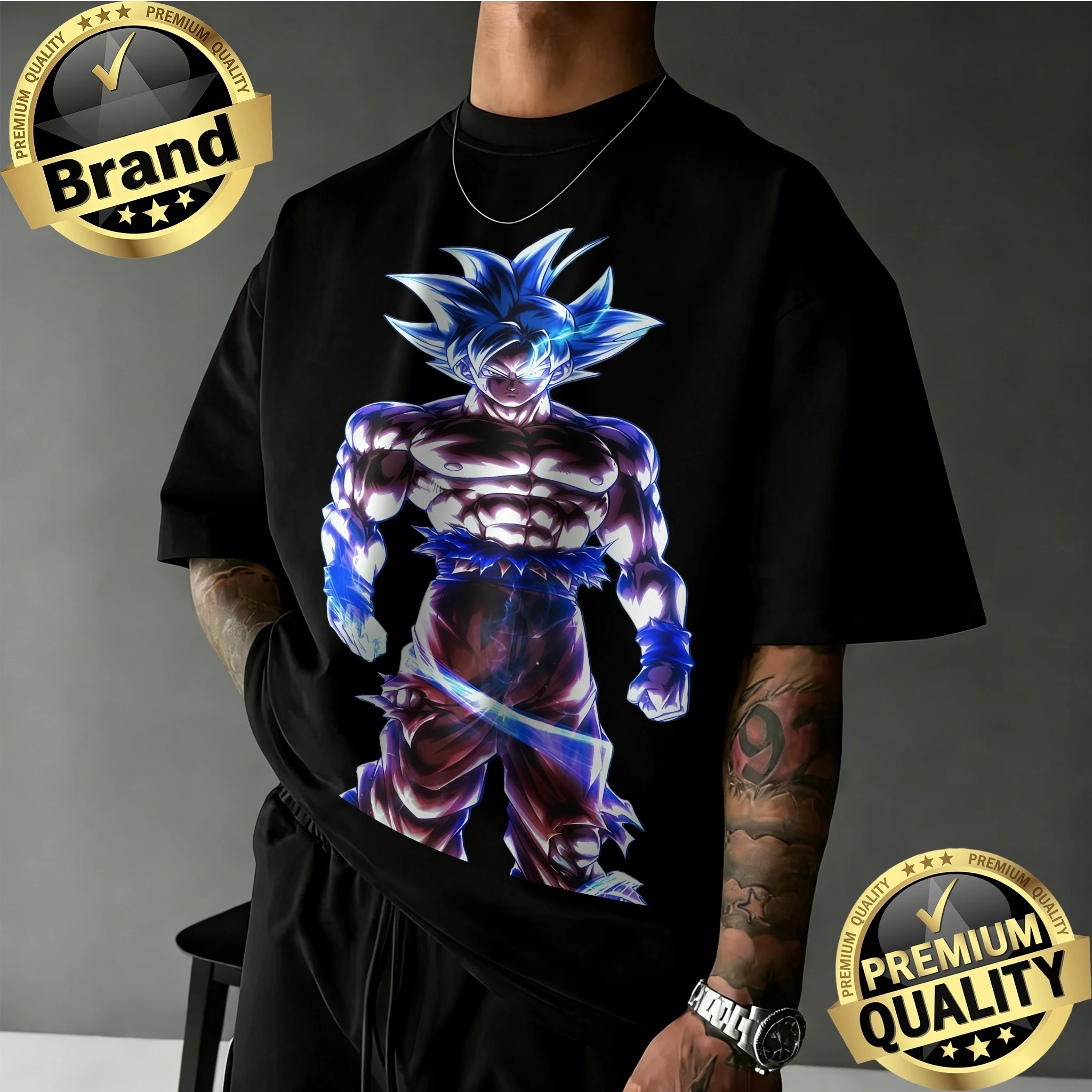 2026 Neuerscheinung Dragon Ball Übergroßes T-Shirt |   Goku Ultra Instinct Blue Grafikdruck-T-Shirt aus 100 % Baumwolle für Anime-Liebhaber