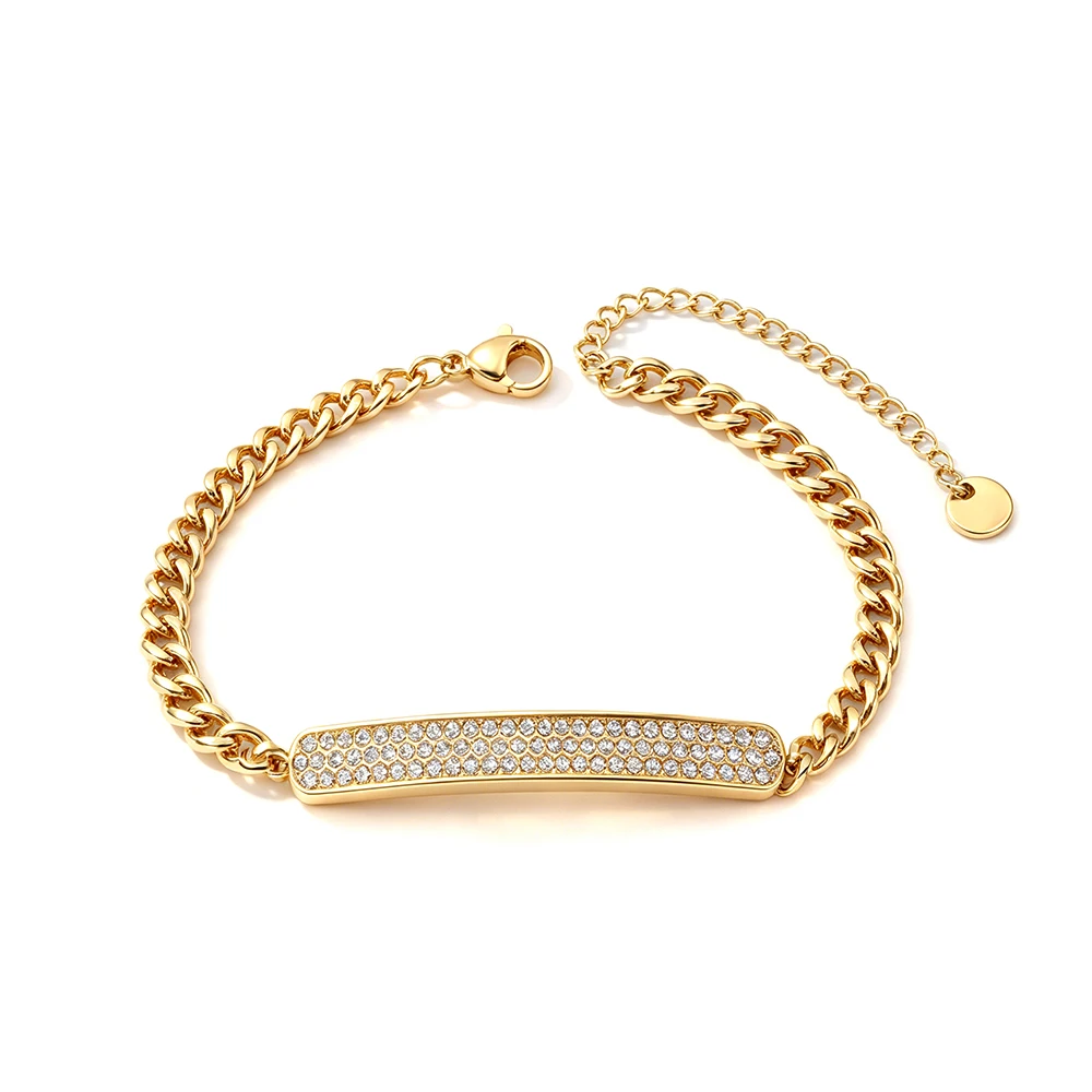 JeeMango Trendy Pave Setting Crystal Hand Chain Bracelet For Women Stainless Steel Delicate Wedding Birthday Jewelry Gift B26045