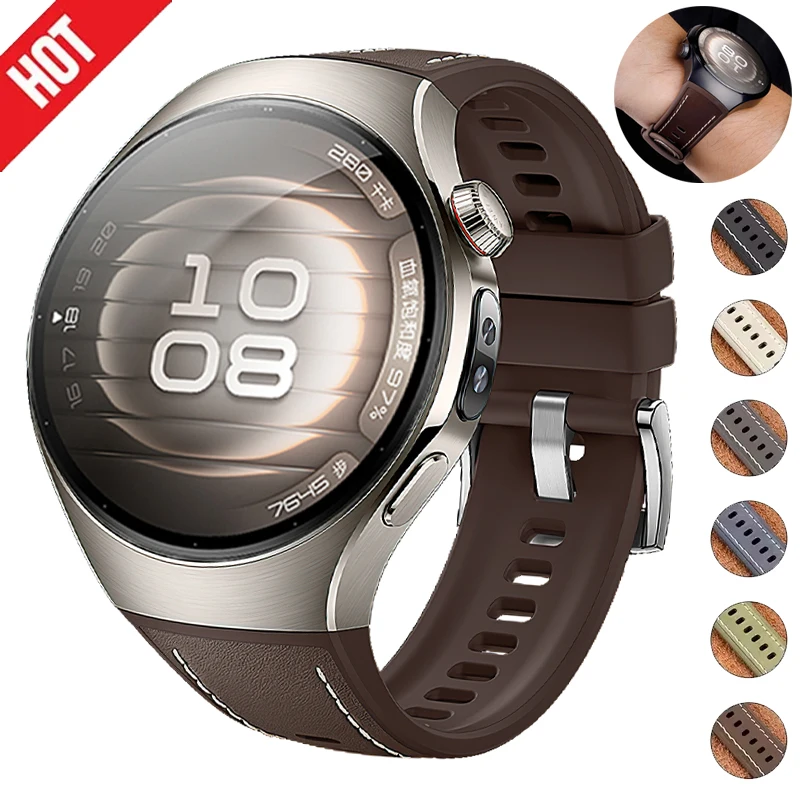 Original Luxury Leather Strap For Huawei Watch 5 46MM No Gaps Rubber Band For Huawei Watch 5 42mm Business Quick release Band