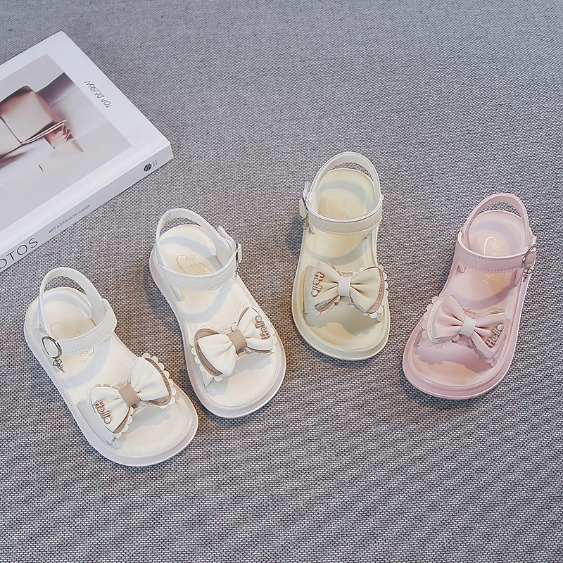 

Girls Casual Shoes Soft Bottom Open Toes Kids Beach Shoes Versatile Sweet Bow 2026 Summer New Children Princess Sandals Non-slip