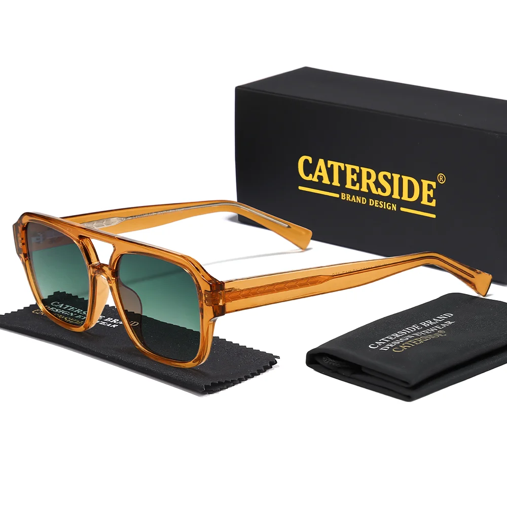 

CATERSIDE новые ретро мужские солнцезащитные очки с плоским верхом и двойными мостами в квадратной оправе, женские солнцезащитные очки в путешествиях UV400