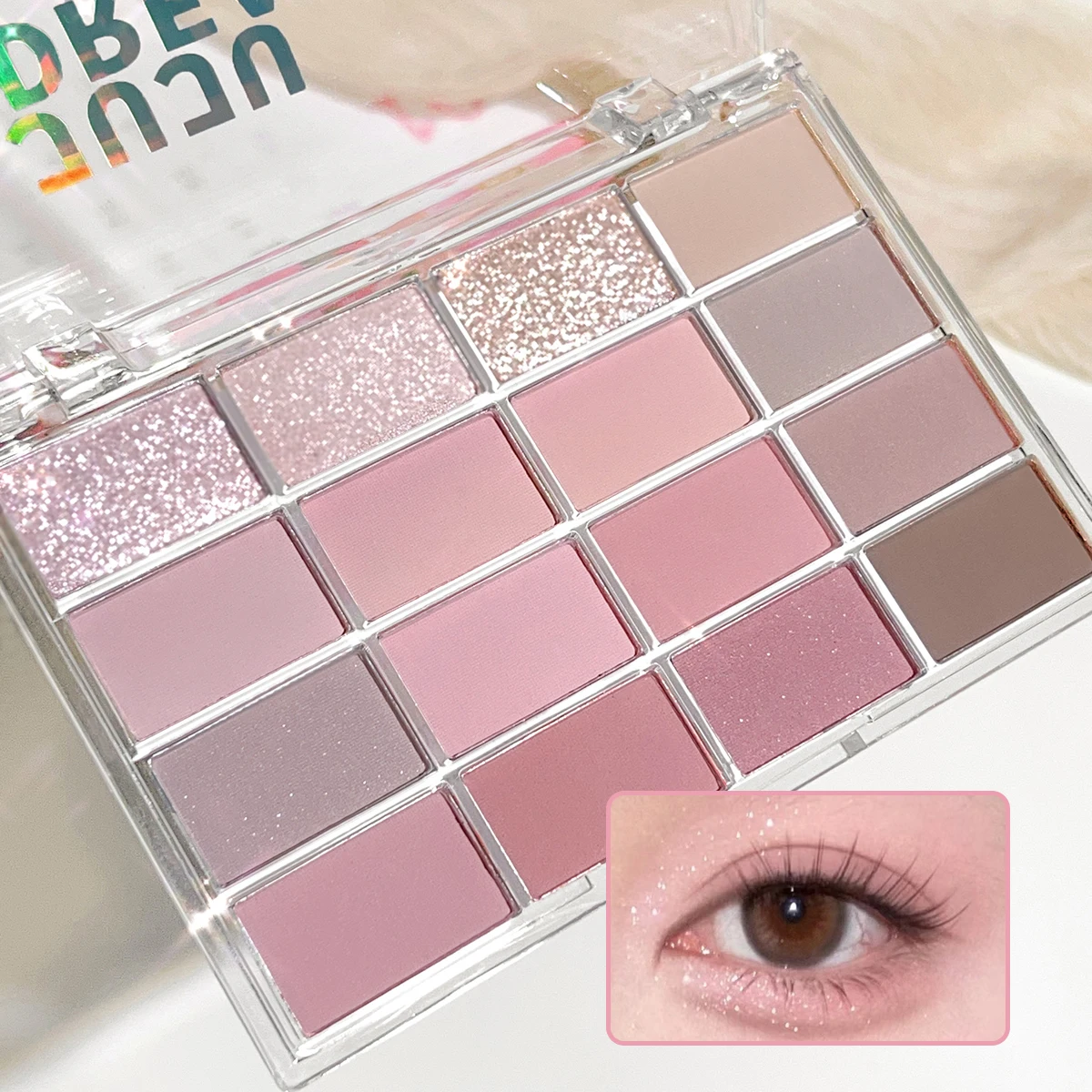 Paleta de sombras de 16 cores fosca e brilhante – tons de terra nude, textura misturável sedosa, aparência natural de maquiagem para os olhos estilo coreano