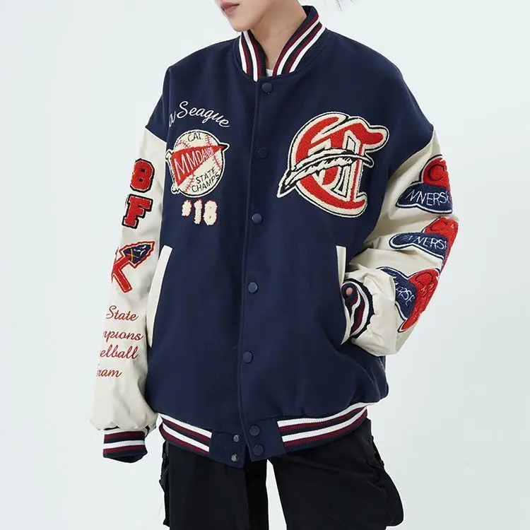 Uniforme da Baseball americana per uomo, High Street, cappotto Hip-Hop, asciugamano ricamato, Goth, Retro, Casual, sciolto, giacca da coppia Joker