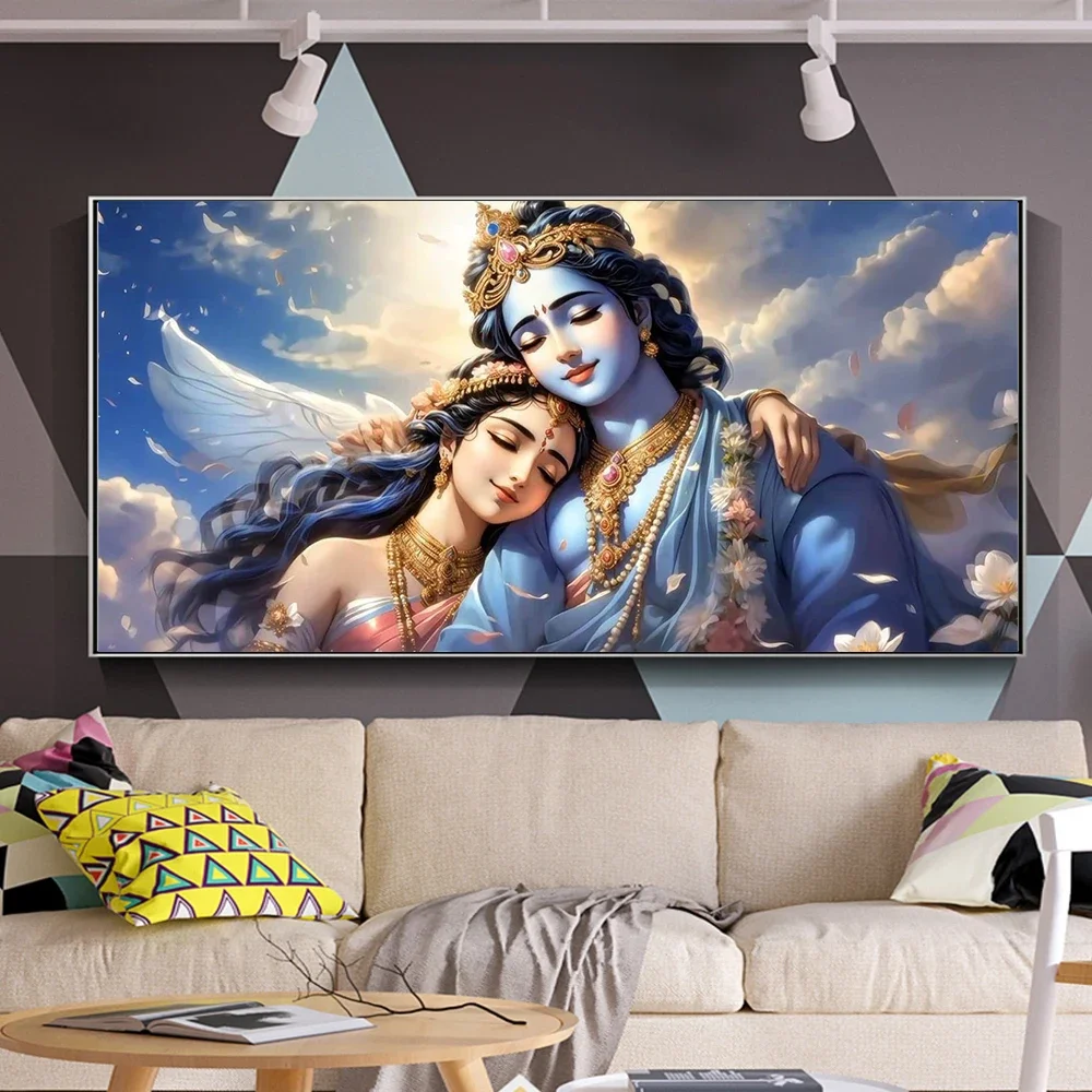 Radha Krishna Art Poster Prints For Living Room Home Decor India Traditional Mythic Culture Lord Canvas Painting Wall Art Gift