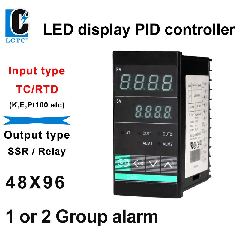 

LCTC PID Temperature Controller SSR Relay RS485 Output PID Regulator TC/RTD Input Industrial Intelligent RKC 48x96mm CH402