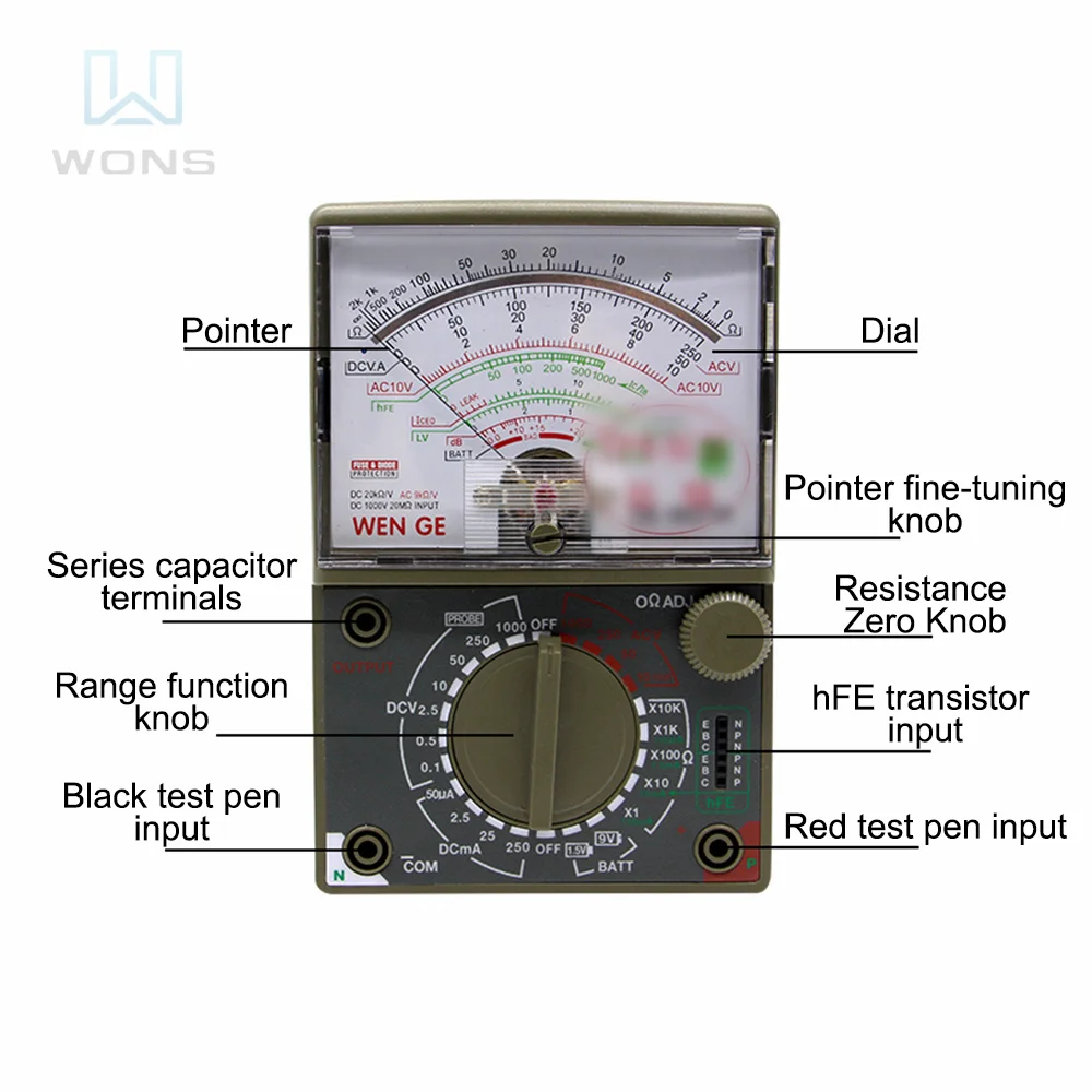 DE-960TR Pointer Type Mechanical Multimeter AC DC Volt Ohm Multifunction Technical Electrician Maintenance Universal Meter