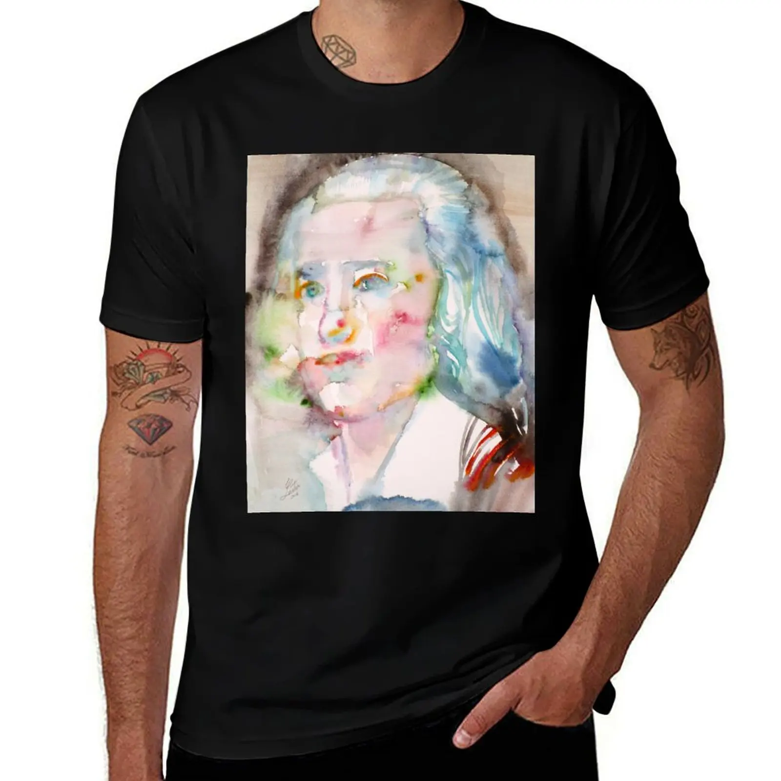 FRIEDRICH HOLDERLIN - watercolor portrait .1 T-Shirt Simple Casual Short Sleeve Tee T-Shirt