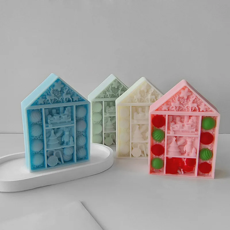 Christmas House Silicone Candle Mold DIY Aroma Plaster Resin Ornament Mould Handmade Christmas Cookies Candy Baking Molds