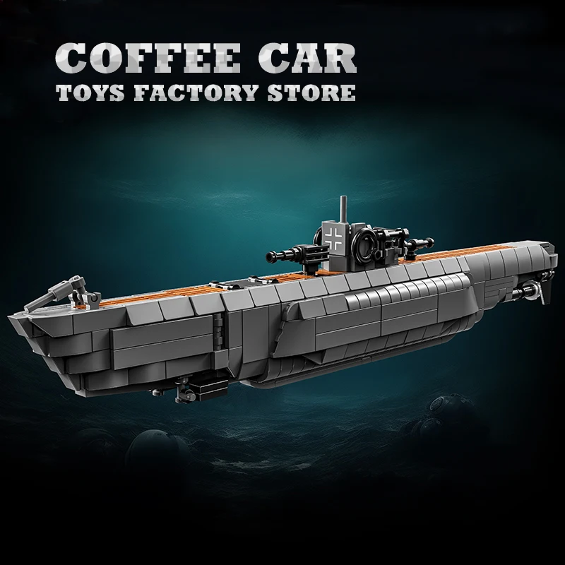 WW2 Navy Warship MOC Mattoni Puzzle Giocattoli Sottomarino Building Blocks Con Base Corazzata tedesca Nave Modello 3D Regali di compleanno per adulti