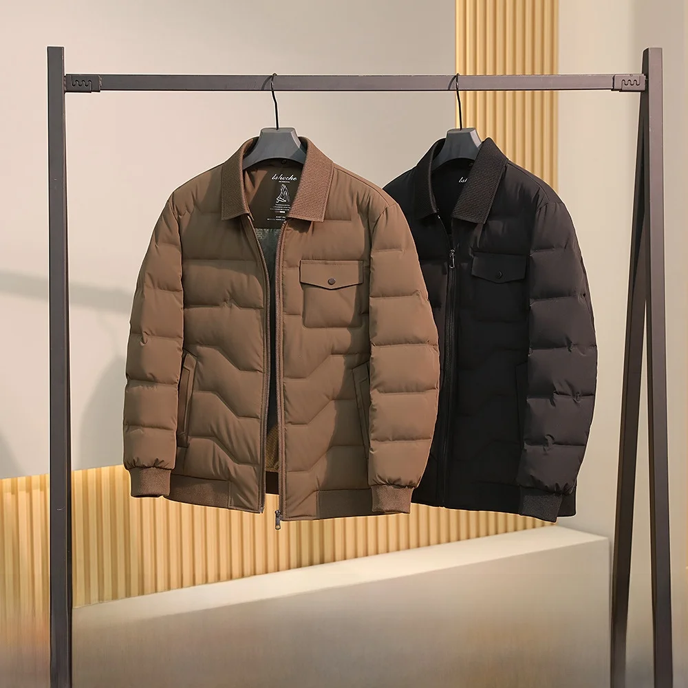 

Pookytage Men's Thiened 90 down Jaet Outdoor Warmth Heavy Du Zipper Decorated Nylon Fabric Regular Fit Long Sve Coat