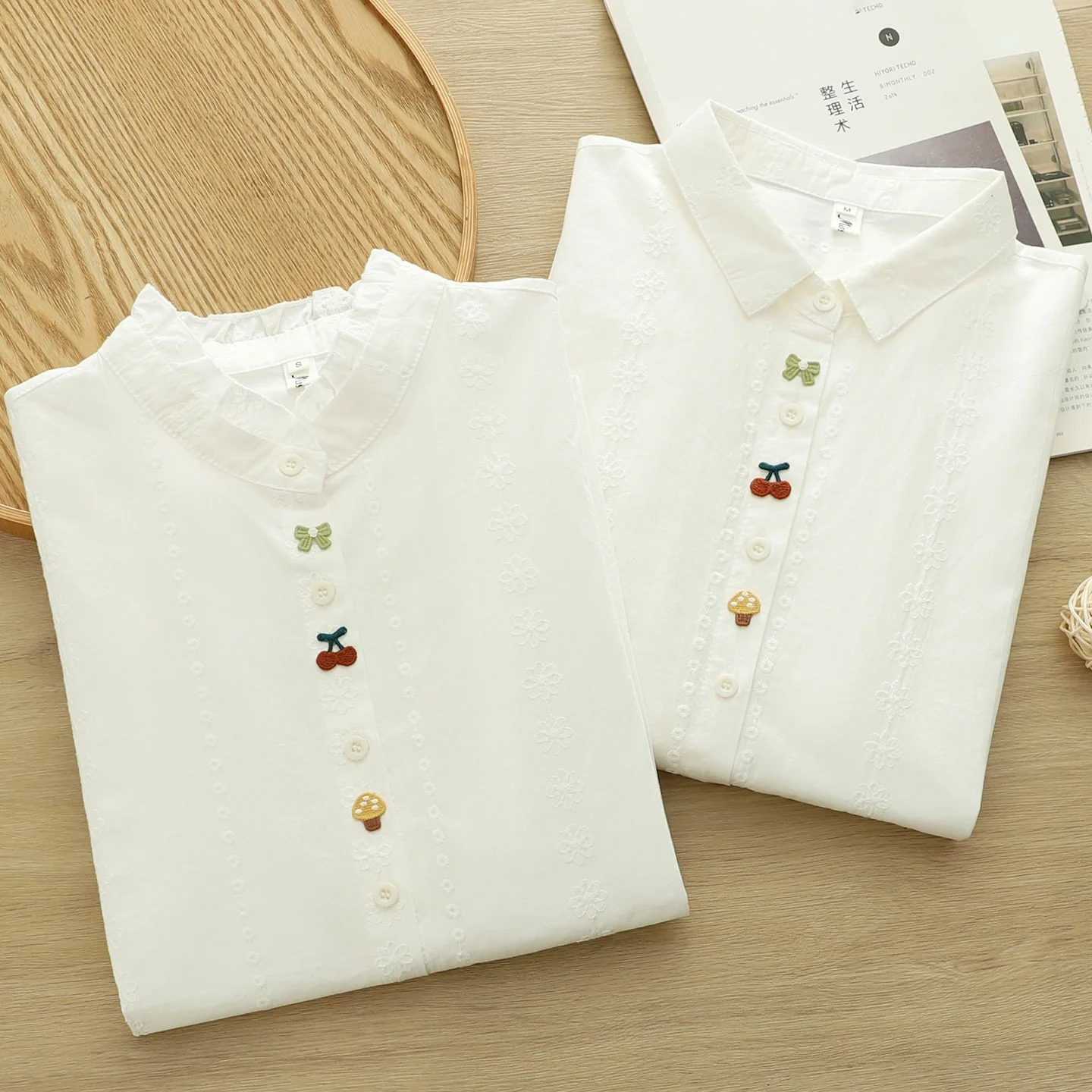 

Высококачественная женская блузка из 100% хлопка, маленькая свежая рубашка с длинным рукавом, милые блузки с вышивкой в иностранном стиле, уменьшающие возраст