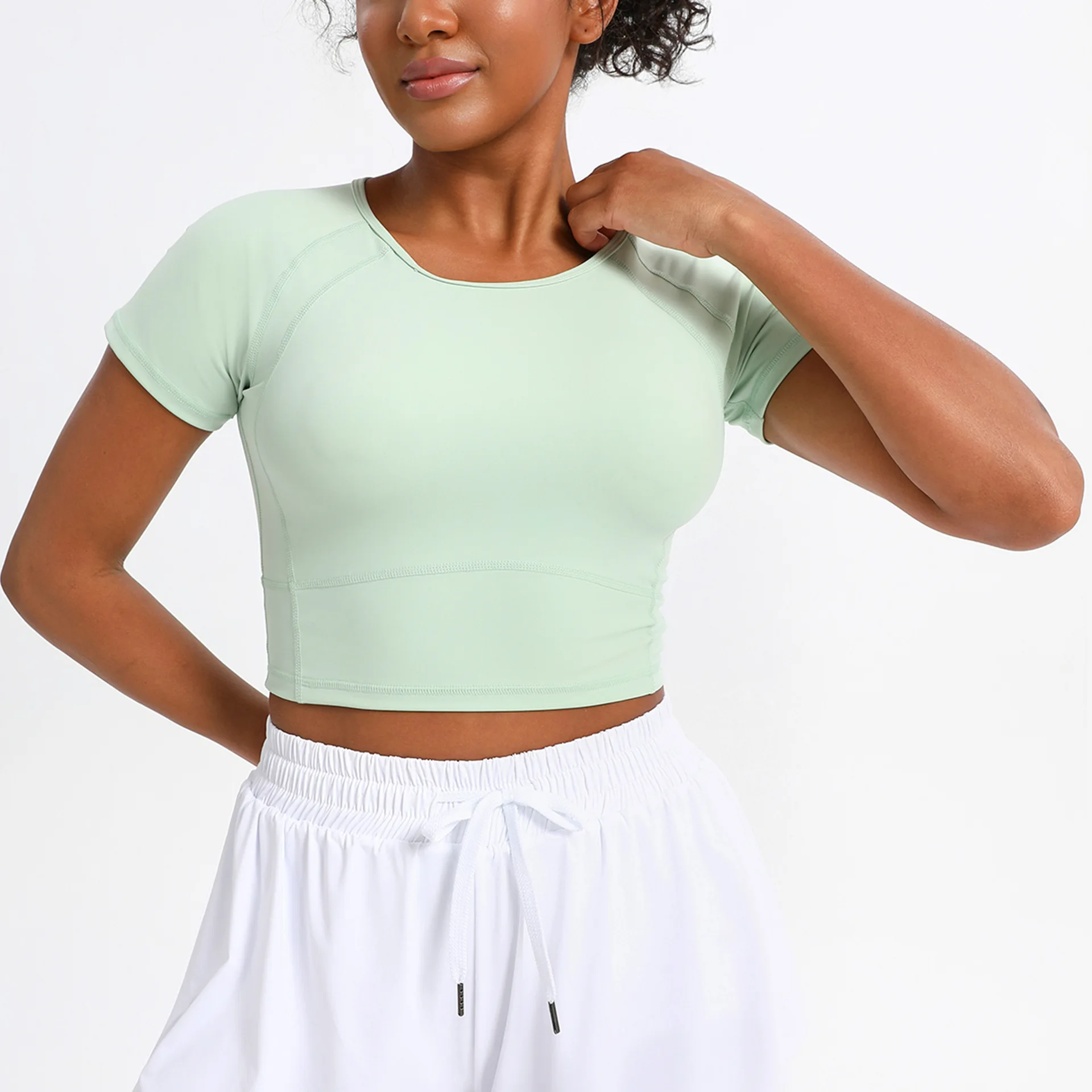 Greenora Women Slim Fit Yoga T-Shirt Quick Dry Gym Crop Top Athletic Short Sleeve Running Sport Tee Seamless Fitness Workout Top