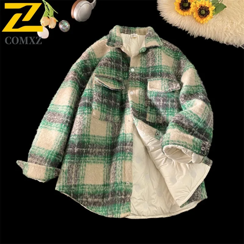 COMXZ Down Jacket Men Print design Turndown Collar Travel Windproof Thicken Parka Single Breasted Design Cold Protection Coat