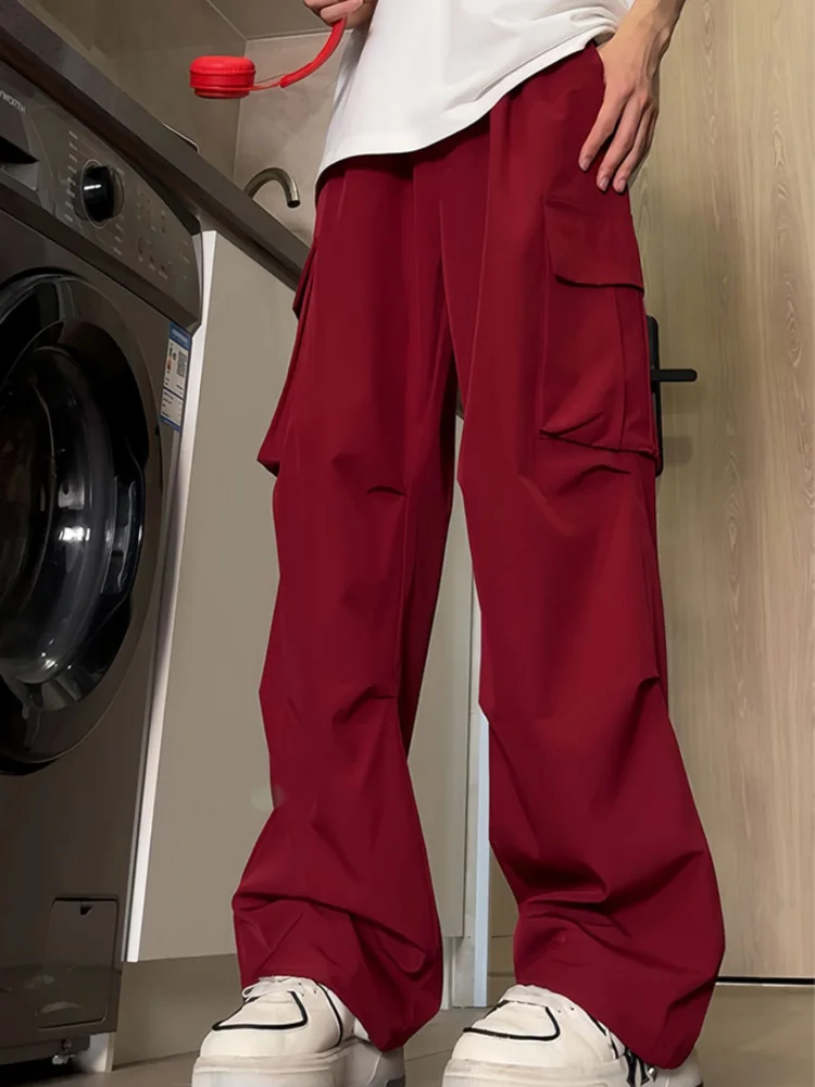 Ropa de trabajo recta, pantalones informales, pantalones Cargo de pierna ancha, pantalones de mujer de Color puro a la moda, pantalones de pareja de cintura alta, estilo callejero 2025