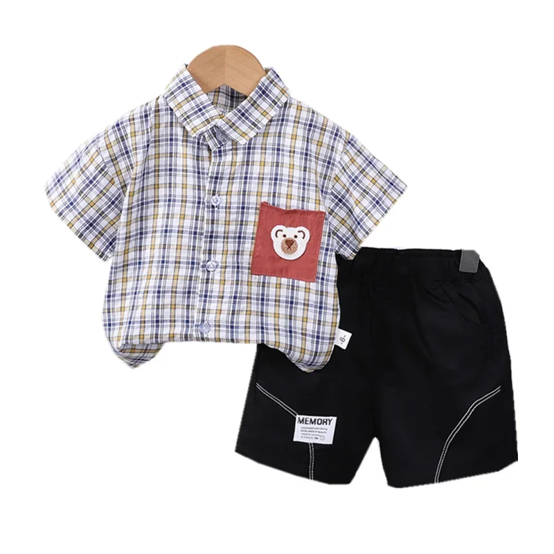 

New Summer Baby Boys Clothes Suit Children Clothing Plaid Shirt Shorts 2Pcs/Sets Toddler Infant Casual Costume Kids Tracksuits