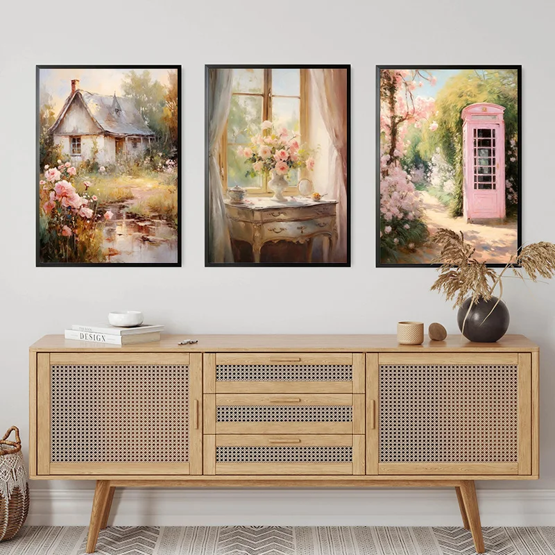 Spring Vintage Country Cottage Still Life Flower Kitchen Warm Color Artwork Poster Canvas Paintings Wall Art Pictures Home Decor