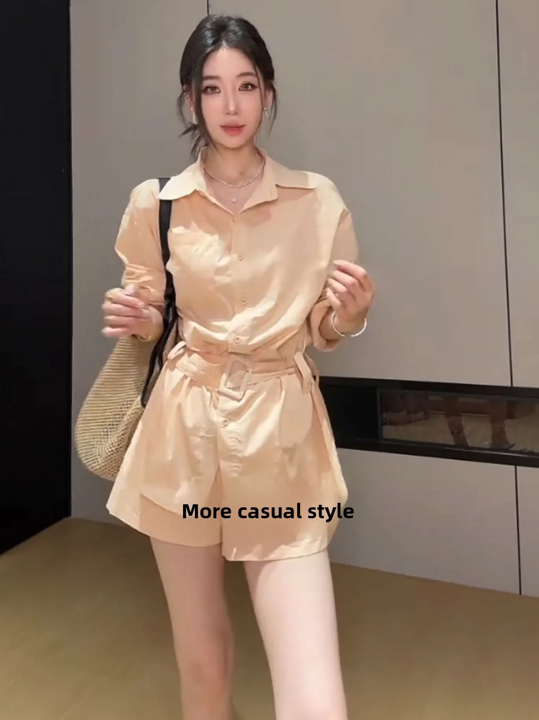 

Orange Shirt Women's Summer New Style Casual Versatile Short Pants Set Slimming Effect Fashionable Two-Piece Suit for Date