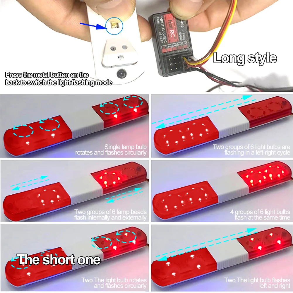 Simulation LED Light Bar For RC Car, CH3 Remote 9 Flash Modes, Compatible With 1/10 1/8 Scale Vehicles