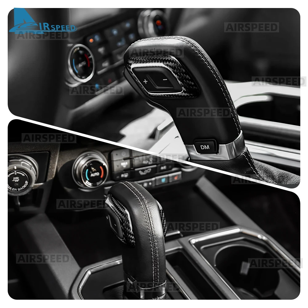 

For Ford F-150 2015 2016 2017 2018 2019 2020 Real Hard Dry Carbon Fiber Car Gear Shift Knob Interior Trim