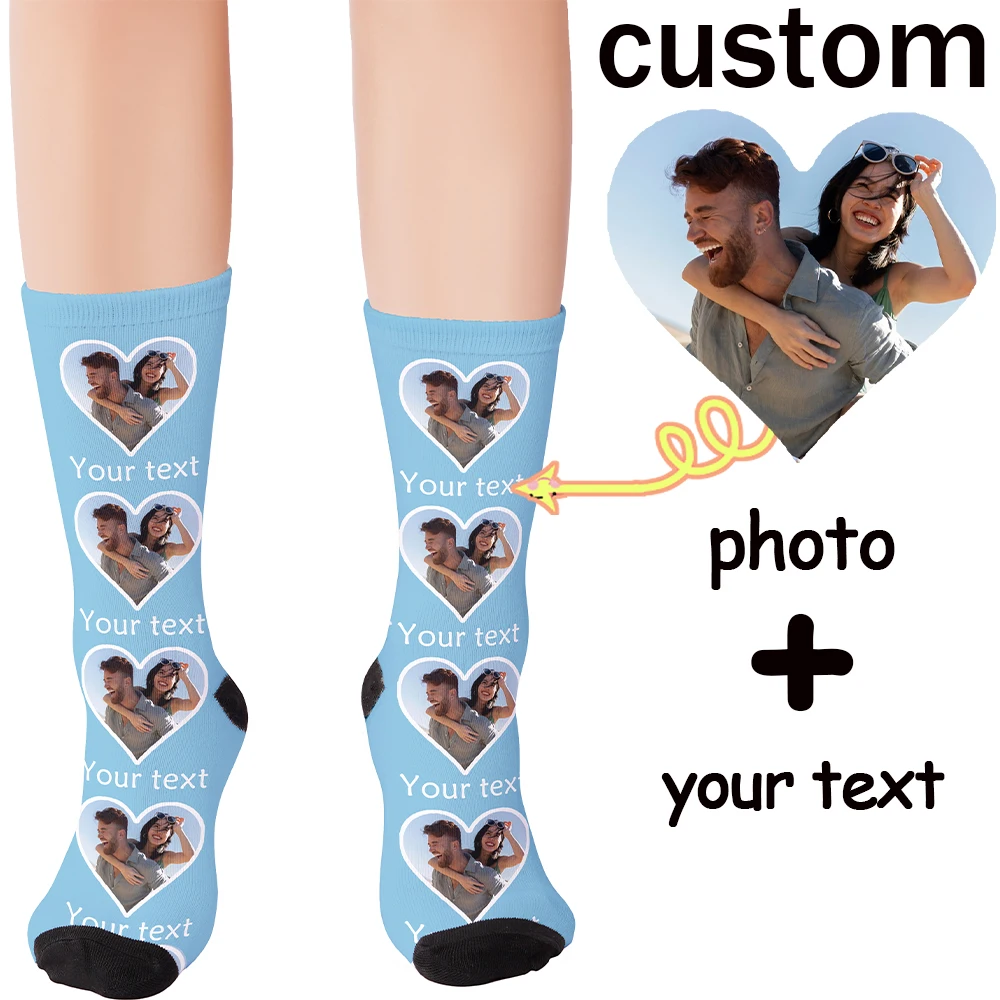 

Customized photo +text personalized socks, love patterns, customized couple socks, two sizes to choose from, romantic gifts